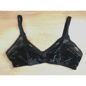 Victorias Secret Velvet & Lace Floral Bralette Black L Adjustable Straps